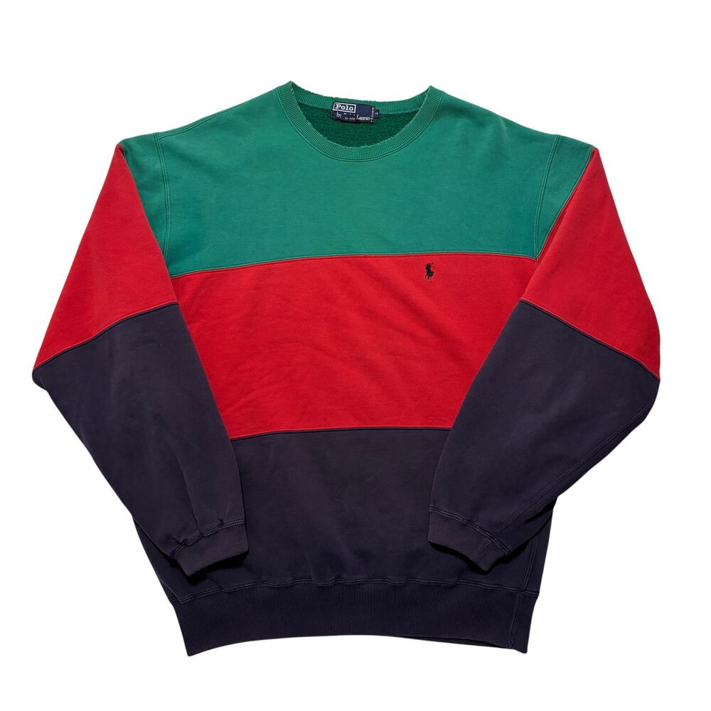 VTG 90’s Polo Ralph Lauren Colorblock Pullover Sweater Men’s L Green Red Navy